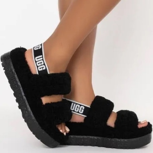 UGG Shoes - NIB UGG OH Fluffita Genuine Shearling Slingback Sandals Black size 9